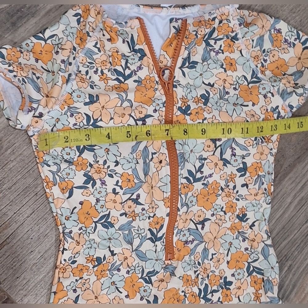 CUPSHE Floral Zip Front Rash Guard One Piece Swimsuit XS Boho/Surf Suit #2144 - Picture 7 of 9